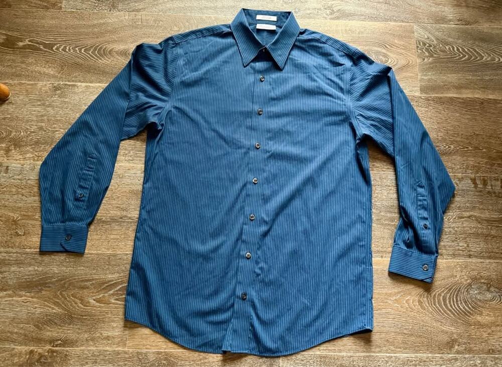 Men’s Kenneth Cole New York Blue Black Stripes Button Up Top Size Medium
